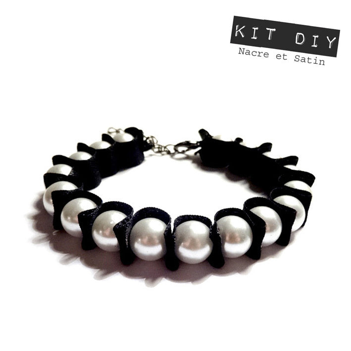 Kit DIY Bracelet à coudre en satin noir et perle nacré 10mm blanche sa –  L'atelier and Co